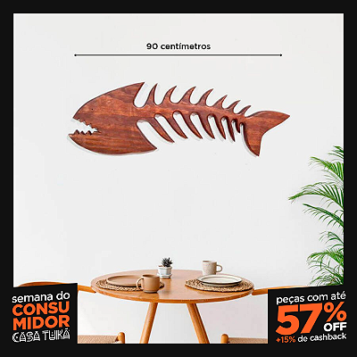 Espinha de Peixe Piranha Madeira (90cm) - Escultura de Parede