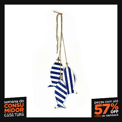 Penca Decorativa Peixes Listrados Azul Madeira Artesanal | Casa Tukã