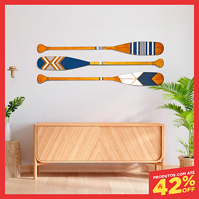 Kit 3 Remos Decorativos Canadenses Artesanais em Madeira (Pinturas C2, C6 e C8)