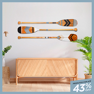 Kit 3 Remos Decorativos Tribais Artesanais em Madeira (Pinturas 03, 04 e 05)