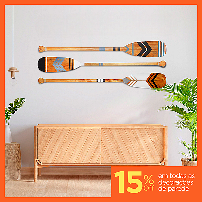 Kit 3 Remos Decorativos Tribais Artesanais em Madeira (Pinturas 03, 04 e 05)