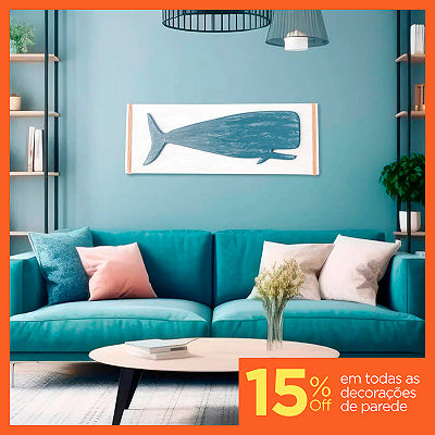 Quadro Artesanal em Alto Relevo - Baleia Azul com Fundo Branco