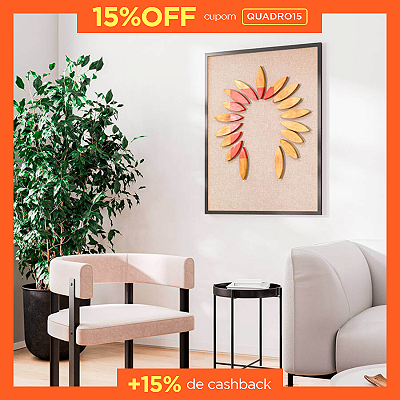 Quadro Lenda Indígena - Cocar Mosaico de Madeira (80x62cm)