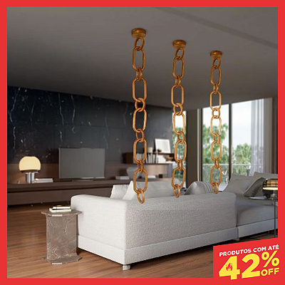 Kit 3 Correntes Decorativas de Teto Artesanais Exclusivas em Madeira (1,80m cada)