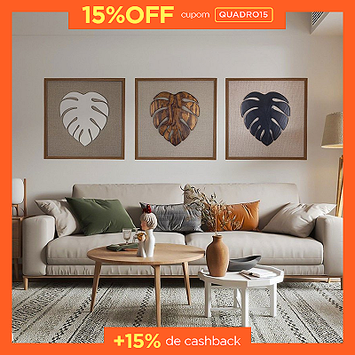 Kit 3 Quadros Costela de Adão com Moldura (60x60cm)