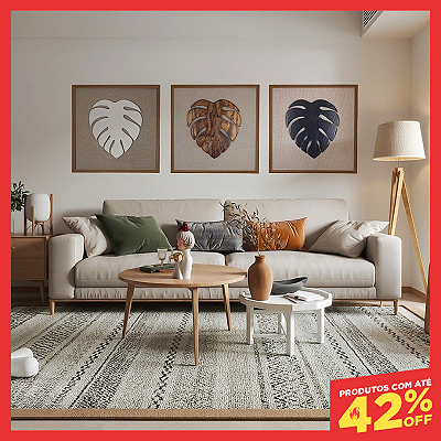 Kit 3 Quadros Costela de Adão com Moldura (60x60cm)