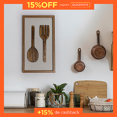 Quadro Artesanal Colher e Garfo - Cor Ipê (55x30cm)