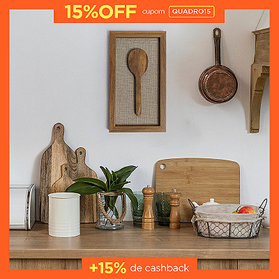 Quadro Artesanal de Talher Individual em Madeira Cor Ipê (34x19cm)