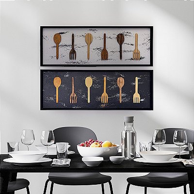 Kit 2 Quadros Com 6 Talheres (100x35x4)
