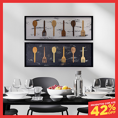 Kit 2 Quadros Com 6 Talheres (100x35x4)