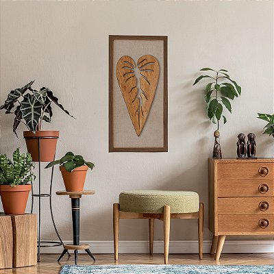 Quadro em Alto Relevo - Folha de Alocasia (70x30cm)