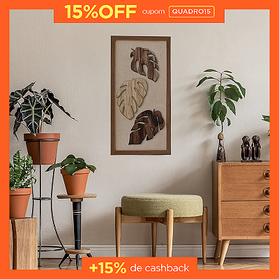 Quadro em Alto Relevo - 3 Folhas de Costela de Adão (70x30cm)