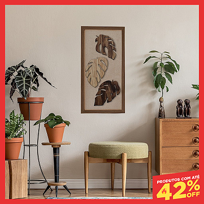 Quadro em Alto Relevo - 3 Folhas de Costela de Adão (70x30cm)