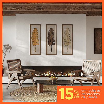 Kit de 3 Quadros Artesanais em Alto Relevo 100x35 - Folhas de bananeira