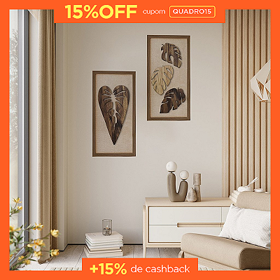 Kit de 2 Quadros Artesanais em Alto Relevo 70x30 Folha de Alocasia - Folhas de Costela
