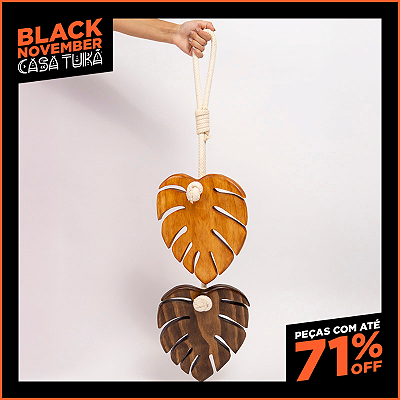 Pendente de corda com 2 Folhas Costela de Adão