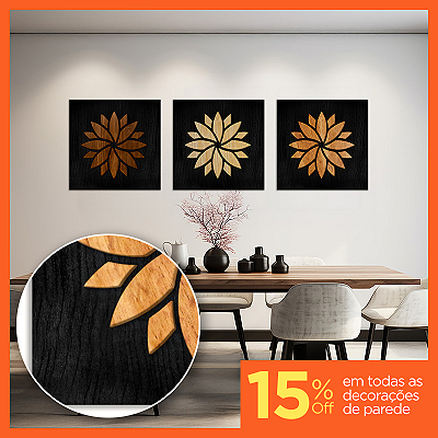 Kit Quadro Mandala em Alto Relevo - Fundo Preto - (60x60cm)