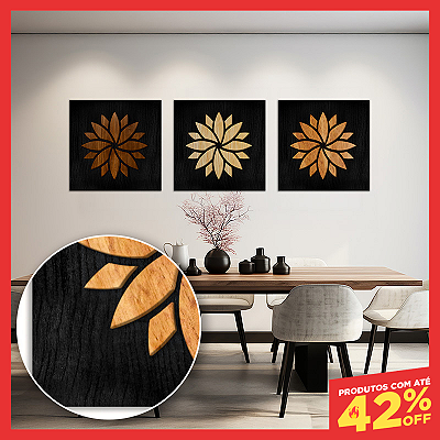 Kit Quadro Mandala em Alto Relevo - Fundo Preto - (60x60cm)