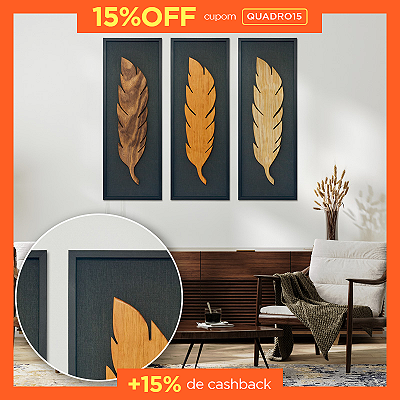 Kit 3 Quadros Pena em Alto Relevo - C/Moldura - (100x35cm)