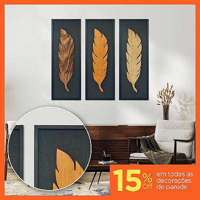 Kit 3 Quadros Pena em Alto Relevo - C/Moldura - (100x35cm)