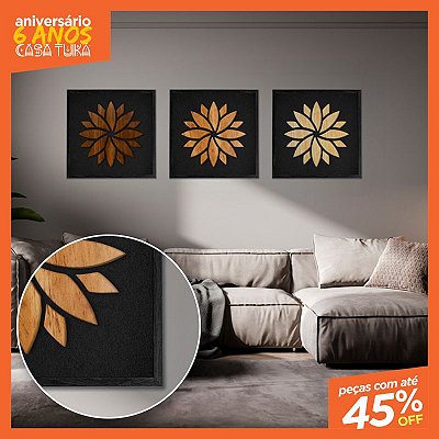 Kit 3 Quadros Mandala em Alto Relevo - C/Moldura