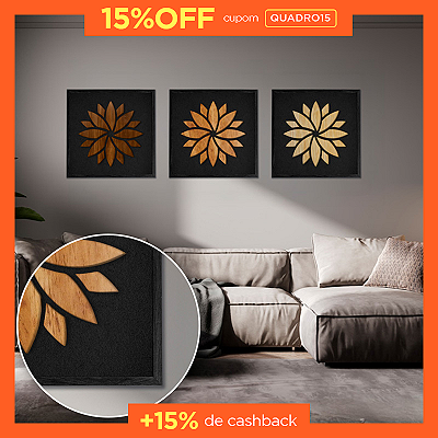 Kit 3 Quadros Mandala em Alto Relevo - C/Moldura