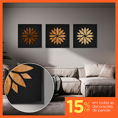 Kit 3 Quadros Mandala em Alto Relevo - C/Moldura