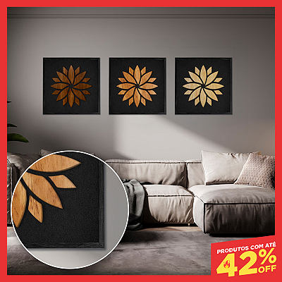 Kit 3 Quadros Mandala em Alto Relevo - C/Moldura