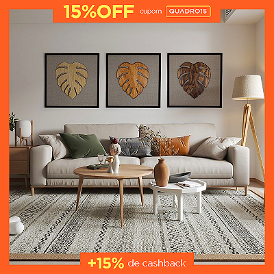 Kit 3 Quadros Costela de Adão - Moldura Preta (60x60cm)