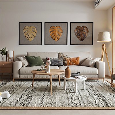 Kit 3 Quadros Costela de Adão - Moldura Preta (60x60cm)