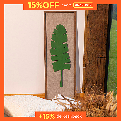 Quadro Artesanal Folha de bananeira Verde - em Alto Relevo (100x35cm)