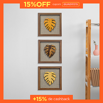 Kit 3 Quadros Costela de Adão - Moldura Amadeirada (25x25cm)