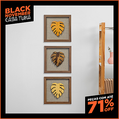 Kit 3 Quadros Costela de Adão - Moldura Amadeirada  (25x25cm)