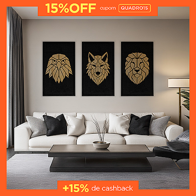 Kit 3 Quadros Artesanais em Alto Relevo - Animais (90x60cm)