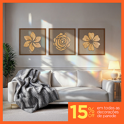 Kit 3 Quadro Artesanais em Alto Relevo - 3 Flores (60x60cm)