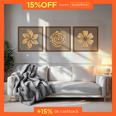 Kit 3 Quadro Artesanais em Alto Relevo - 3 Flores (60x60cm)
