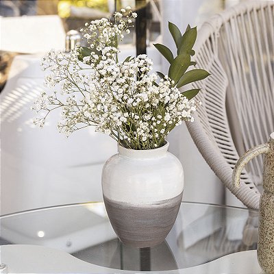 Vaso em Cerâmica Mod: Moka de 15x12 - Cor: Erva Doce e Cimento Queimado