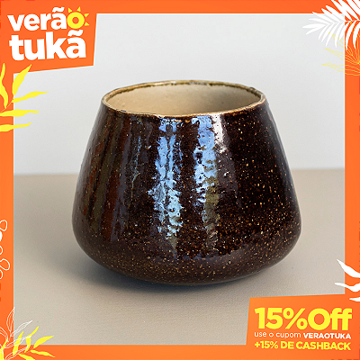 Vaso em Cerâmica Mod: Lume de 15x12cm - Cor: Marrom Envelhecido