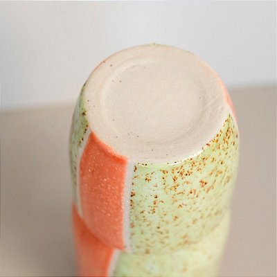 Moringa Cerâmica de cabeceira com Copo 18x8cm - Cor: Verde Primavera e Laranja Intenso