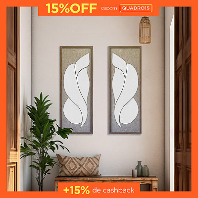 Kit de 2 Quadro Artesanal - Pétalas de Flores - (100x35) - Fundo em tecido