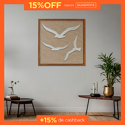 Quadro Artesanal em Alto Relevo - Pássaros (60x60cm)
