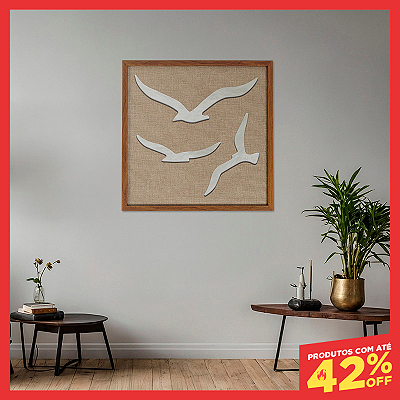 Quadro Artesanal em Alto Relevo - Pássaros (60x60cm)