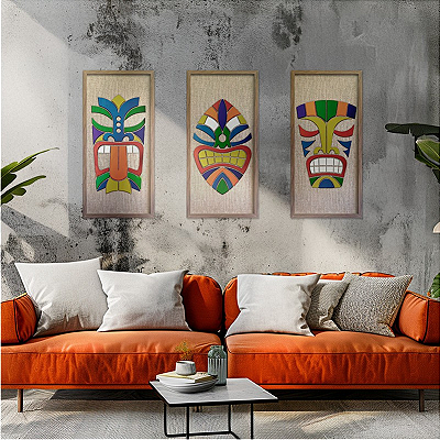 Kit de 3 Quadros em Madeira Carranca