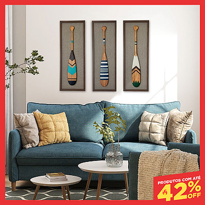 Kit de 3 Quadros Com fundo em Tecido Linho - Remos Canadenses