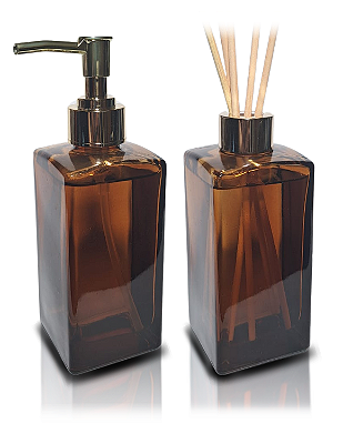 Kit Lavabo Square Luxo com Saboneteira e Difusor , Capacidade 250 ml