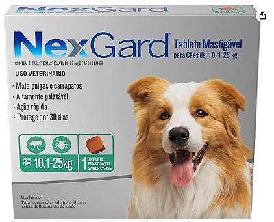 Nexgard Antipulgas e Carrapatos para Cães de 10,1 a 25kg, 1 tablete