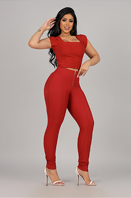 Calça Montaria Skinny de Zíper - TERRACOTA
