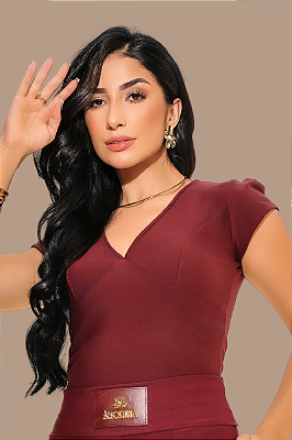 Blusa Princesa Tecido Montaria de Poliamida - Marsala