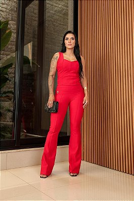 Calça Flare 3 Cós Compressores no Tecido Montaria de Poliamida - VERMELHO RED