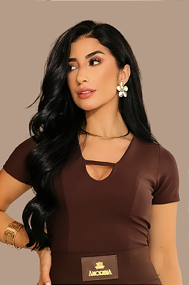 Blusa Safira Tecido de Poliamida - Marrom